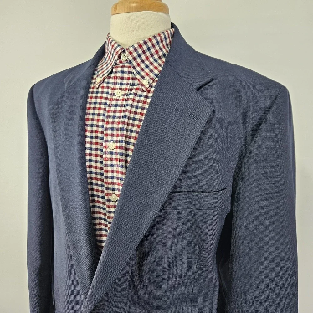 VTG Stafford Men's Sport Coat Blazer Two Button Navy Polyester Wool‎ 46L